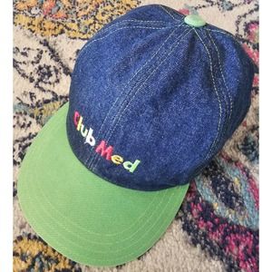 Vintage Club Med denim Baseball Hat Snapback Green Blue Trident
